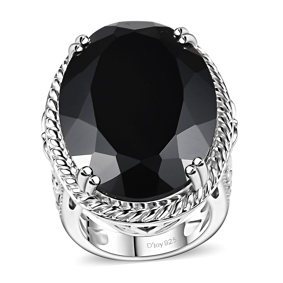Thai Black Spinel Ring in Rhodium Over Sterling Silver (Size 7.0) 53.75 ctw
