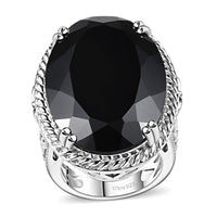 Thai Black Spinel Ring in Rhodium Over Sterling Silver (Size 7.0) 53.75 ctw