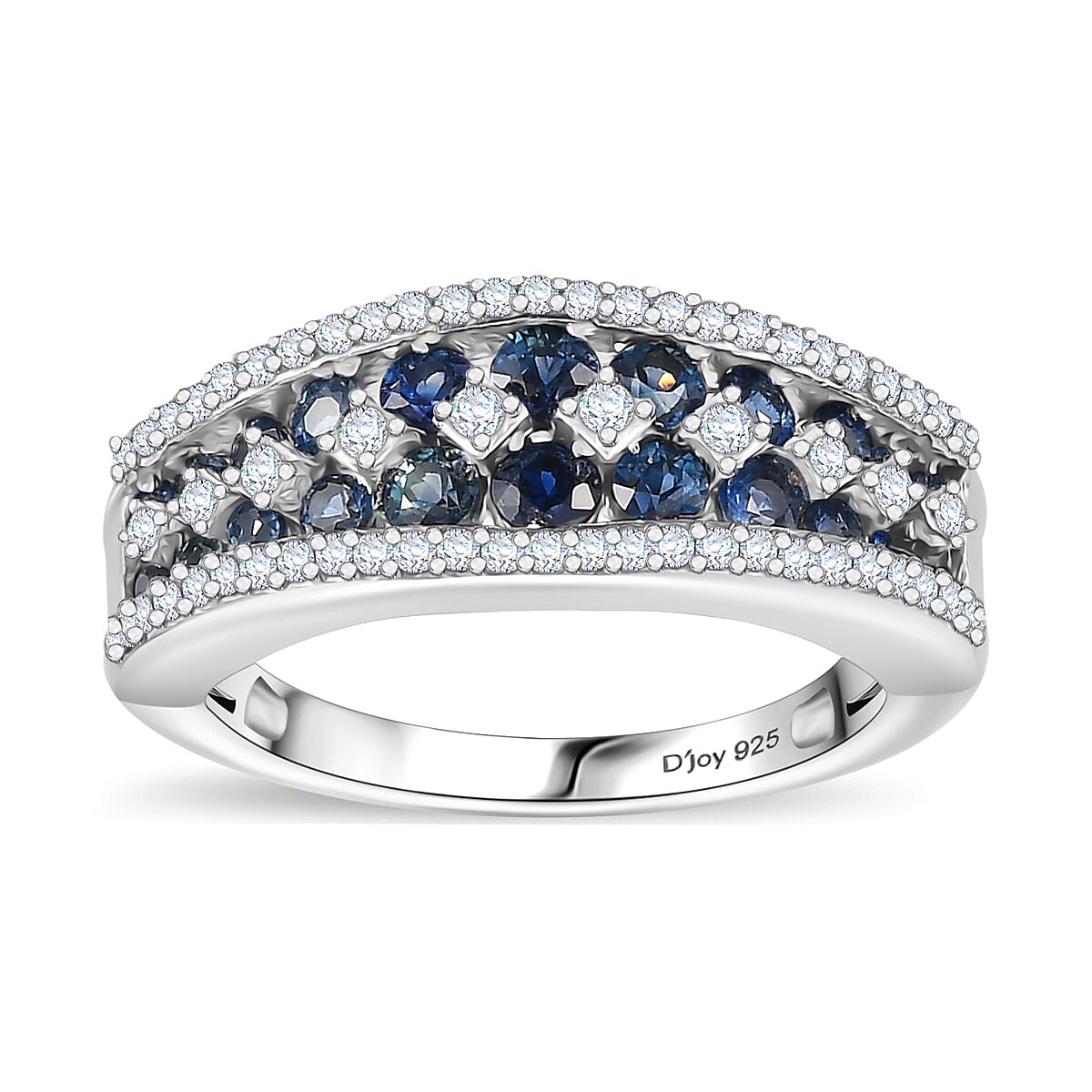 Doorbuster Premium Ceylon Blue Sapphire, Moissanite Ring in Platinum Over Sterling Silver (Size 10.0) 1.65 ctw
