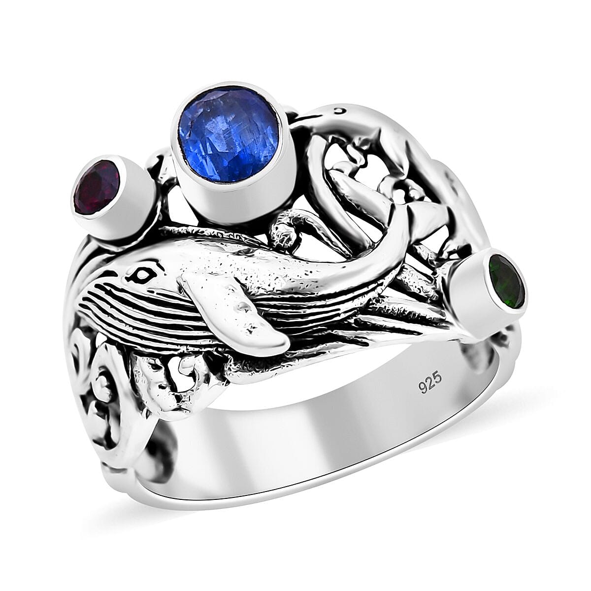Bali Legacy Blue Kyanite and Multi Gemstone 1.40 ctw Ring in Sterling Silver