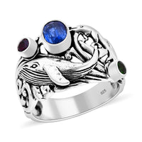 Bali Legacy Blue Kyanite and Multi Gemstone 1.40 ctw Ring in Sterling Silver
