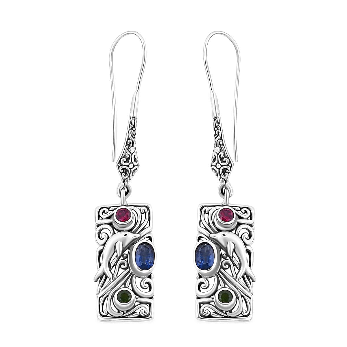 Bali Legacy Blue Kyanite and Multi Gemstone 1.85 ctw Earrings in Sterling Silver