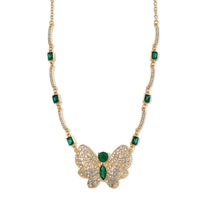 TLV Yellow Glass, Austrian Crystal Butterfly Necklace (20-22 Inches) and Earrings in Goldtone