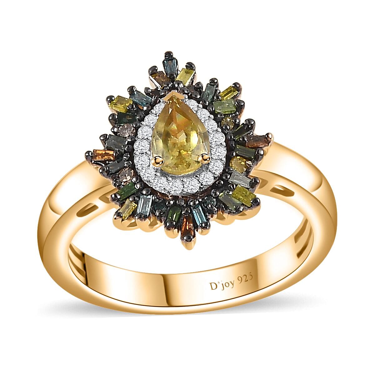 Premium Capelinha Sphene, Multi Diamond (IR and Natural) (0.35 cts) Floral Ring in 18K Vermeil YG Over Sterling Silver (Size 10.0) 0.80 ctw