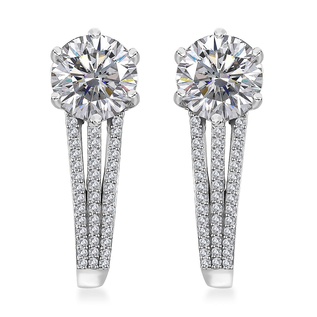 Moissanite (Rnd 8mm), Ofiki Rubellite Earrings in Platinum Over Sterling Silver 3.90 ctw