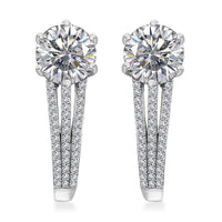Moissanite (Rnd 8mm), Ofiki Rubellite Earrings in Platinum Over Sterling Silver 3.90 ctw