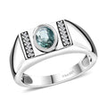 Cambodian Blue Zircon, White Zircon Men's Ring in Platinum Over Sterling Silver (Size 9.0) 1.35 ctw - Sticky add to cart bar