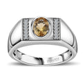 Brazilian Heliodor and White Zircon Men's Ring in Platinum Over Sterling Silver (Size 10.0) 0.85 ctw - Sticky add to cart bar