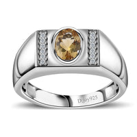 Brazilian Heliodor and White Zircon Men's Ring in Platinum Over Sterling Silver (Size 10.0) 0.85 ctw