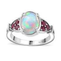 Ethiopian Welo Opal Ring in Sterling Silver with Vibrant Gemstone Accents