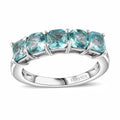 Betroka Blue Apatite and White Zircon 2.10 ctw 5 Stone Ring in Rhodium Over Sterling Silver (Size 10.0) - Sticky add to cart bar