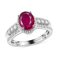 Niassa Ruby (FF) and White Zircon 2.10 ctw Elegance Ring in Rhodium Over Sterling Silver (Size 10.0)