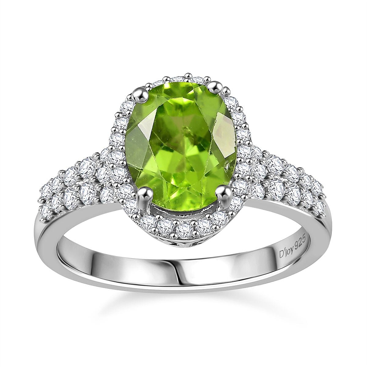 Peridot, White Zircon Ring in Platinum Over Sterling Silver (Size 10.0) 2.60 ctw