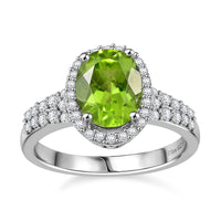 Peridot, White Zircon Ring in Platinum Over Sterling Silver (Size 10.0) 2.60 ctw