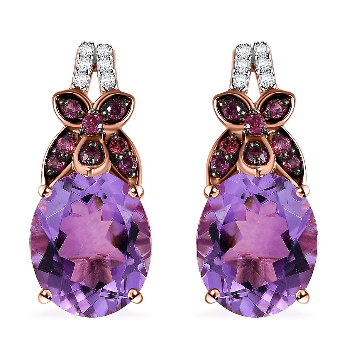 African Amethyst and Multi Gemstone Earrings in Vermeil Rose Gold Over Sterling Silver 9.70 ctw