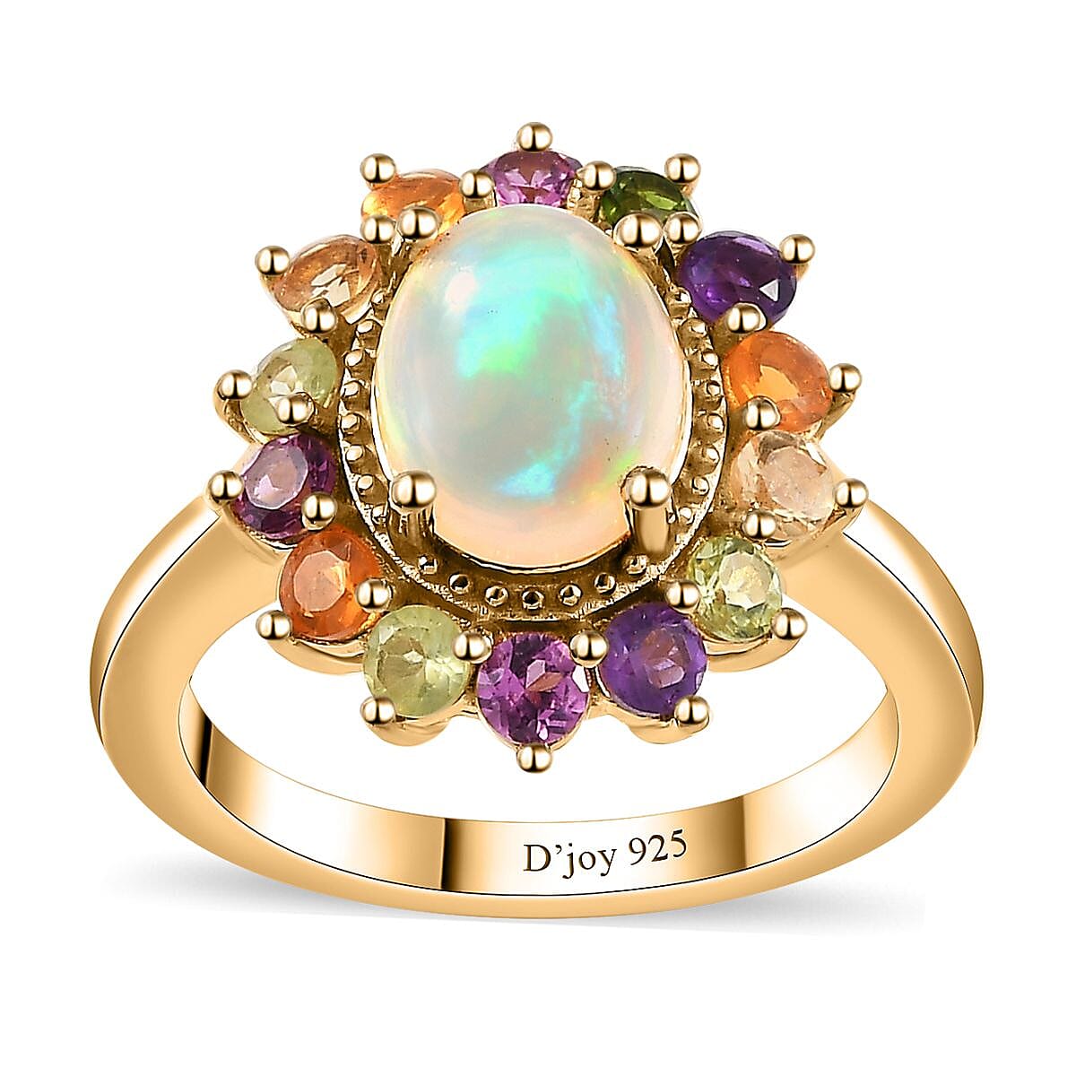 Premium Ethiopian Welo Opal, Multi Gemstone Floral Ring in Vermeil YG Over Sterling Silver (Size 10.0) 2.20 ctw