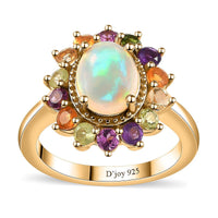 Premium Ethiopian Welo Opal, Multi Gemstone Floral Ring in Vermeil YG Over Sterling Silver (Size 10.0) 2.20 ctw