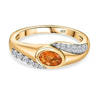 Salamanca Fire Opal and White Zircon Ring in 14K YG Over Sterling Silver (Size 8.0) 1.65 ctw