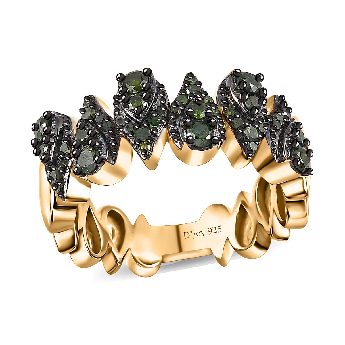Green Diamond Band Ring in 18K YG Vermeil Sterling Silver , Silver Wt. 7 g 0.75 ctw