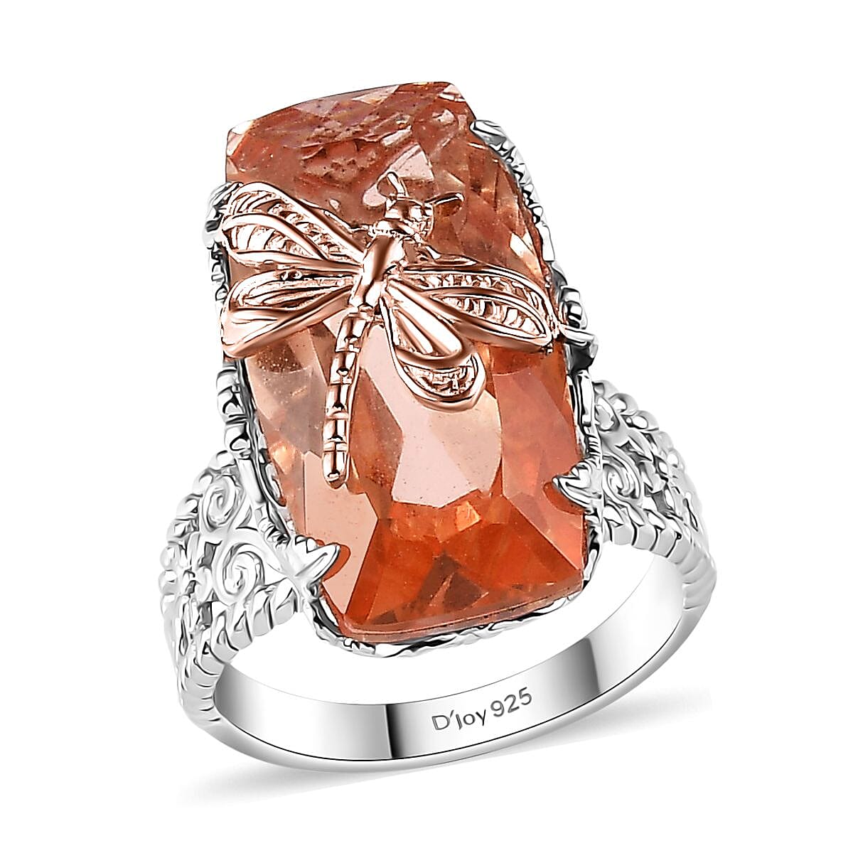 Morganique Quartz Dragonfly Ring in 18K Vermeil YG and Rhodium Over Sterling Silver (Size 10.0) 13.85 ctw