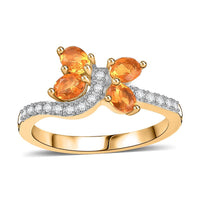 Salamanca Fire Opal and White Zircon 0.70 ctw Ring in 18K Vermeil Yellow Gold Over Sterling Silver (Size 11.5)