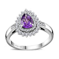 Uruguayan Amethyst, White Zircon Double Halo Ring in Platinum Over Sterling Silver (Size 10.0) 1.25 ctw - Sticky add to cart bar