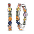 Multi Sapphire Hoop Earrings in Platinum Over Sterling Silver 5.65 ctw - Sticky add to cart bar