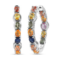 Multi Sapphire Hoop Earrings in Platinum Over Sterling Silver 5.65 ctw