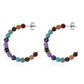 Multi Gemstone 30.00 ctw Beaded J-Hoop Chakra Earrings in Stainless Steel - Sticky add to cart bar