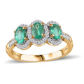 Cerified & Appraised Luxoro 14K Yellow Gold AAA Boyaca Colombian Emerald, Diamond (G-H, I2) (0.26 cts) Trilogy Ring (Size 10.0) 1.40 ctw - Sticky add to cart bar