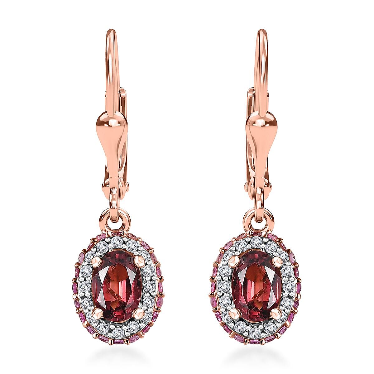 Ouro Fino Rubellite, Multi Gemstone Lever Back Earrings in 18K Vermeil RG Over Sterling Silver 1.70 ctw