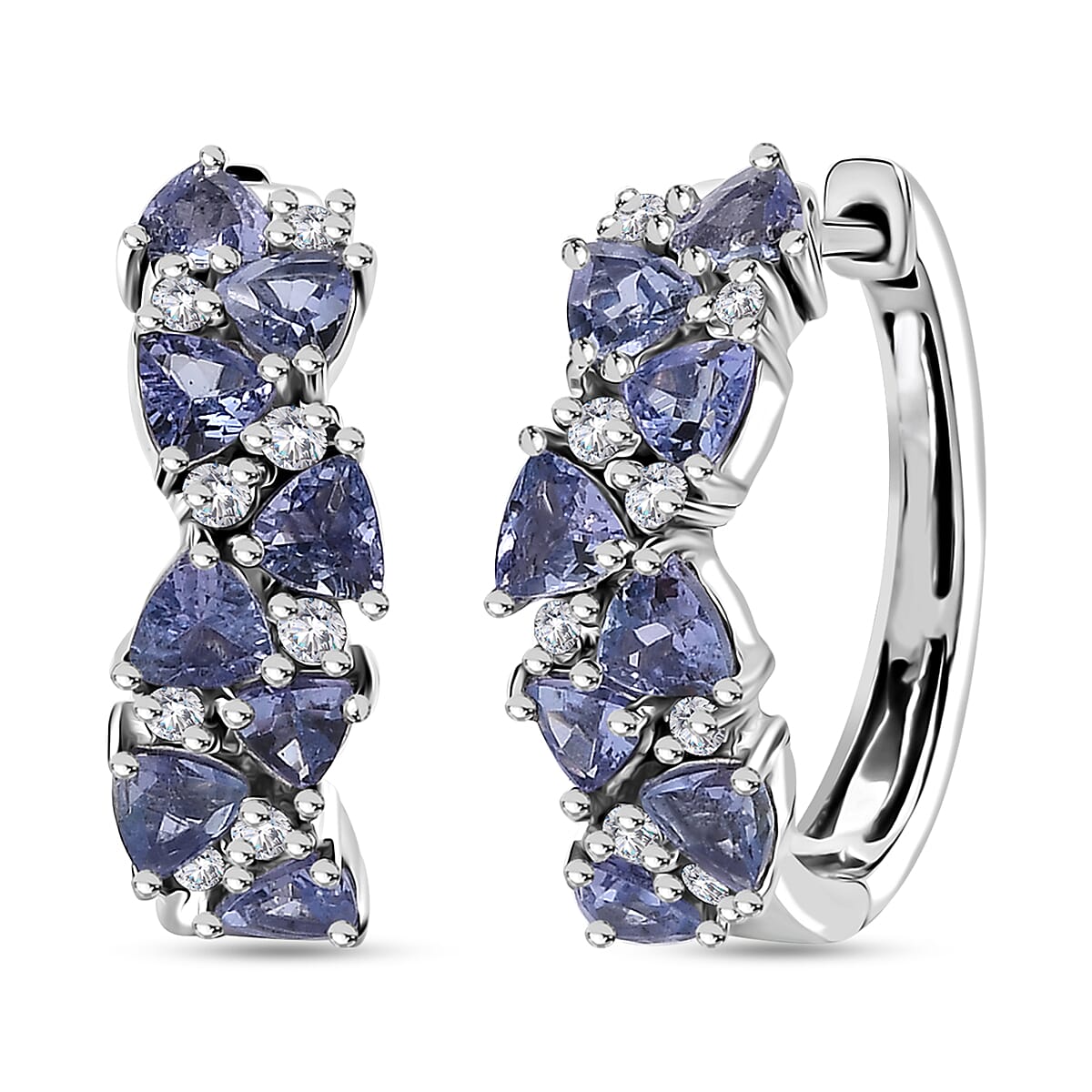 TLV Tanzanite, White Zircon Hoop Earrings in Rhodium Over Sterling Silver 3.00 ctw