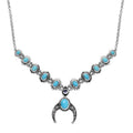 D'Joy Artisan Crafted Sleeping Beauty Turquoise and Tanzanite Squash Blossom Necklace 18-20 Inches in Black Oxidized Sterling Silver 5.50 ctw - Sticky add to cart bar