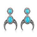 Artisan Crafted Sleeping Beauty Turquoise Squash Blossom Earrings in Black Oxidized Sterling Silver 1.40 ctw - Sticky add to cart bar