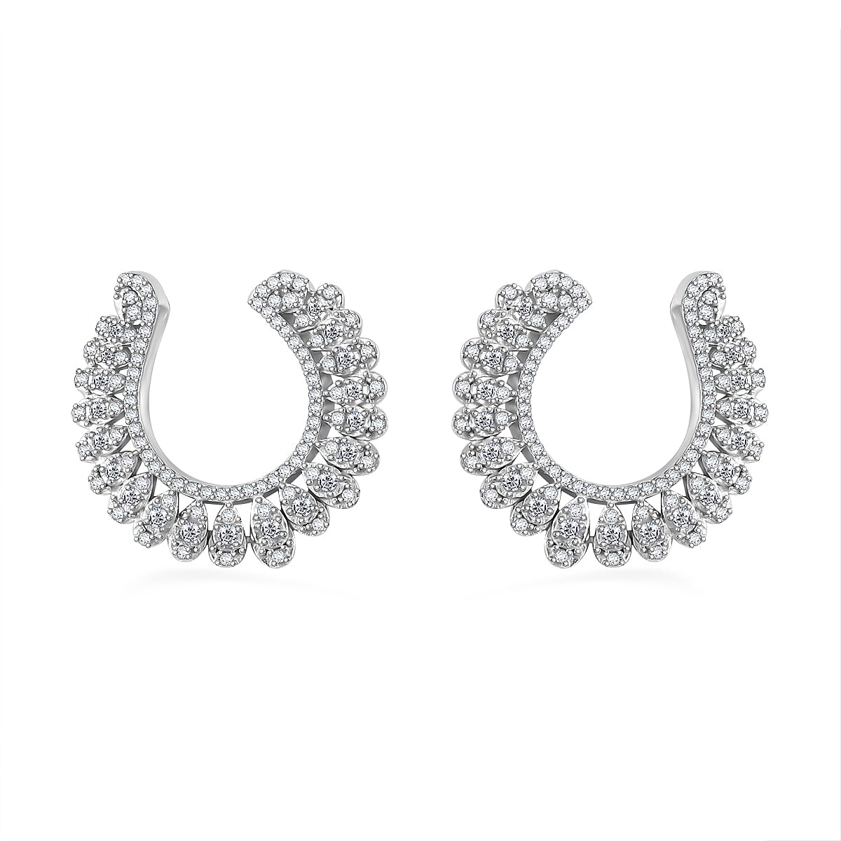 White Diamond Hoop Earrings in Rhodium Over Sterling Silver 1.00 ctw