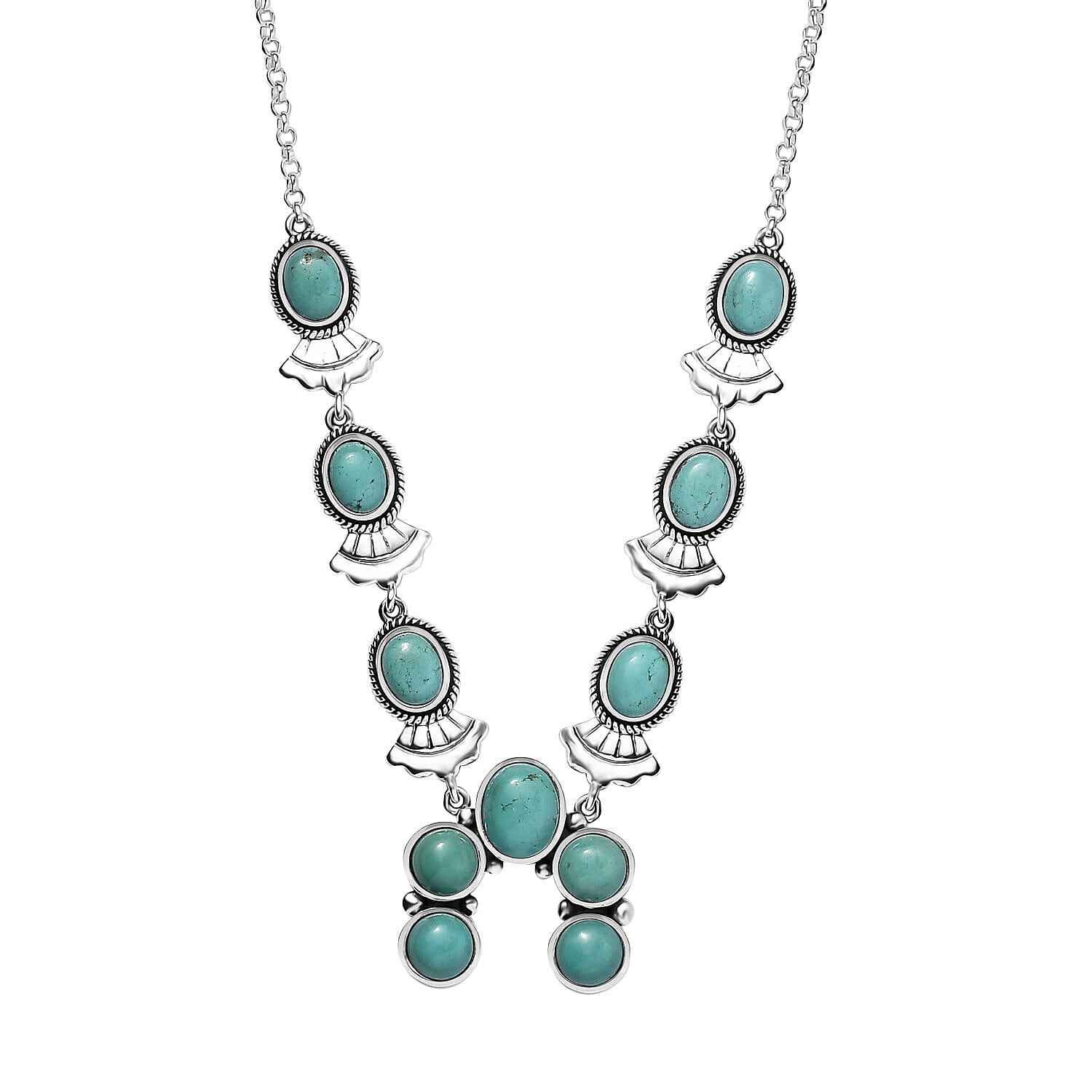 D'Joy Artisan Crafted Premium Sierra Nevada Turquoise Necklace 18-20 Inches in Black Oxidized Sterling Silver 15.85 ctw