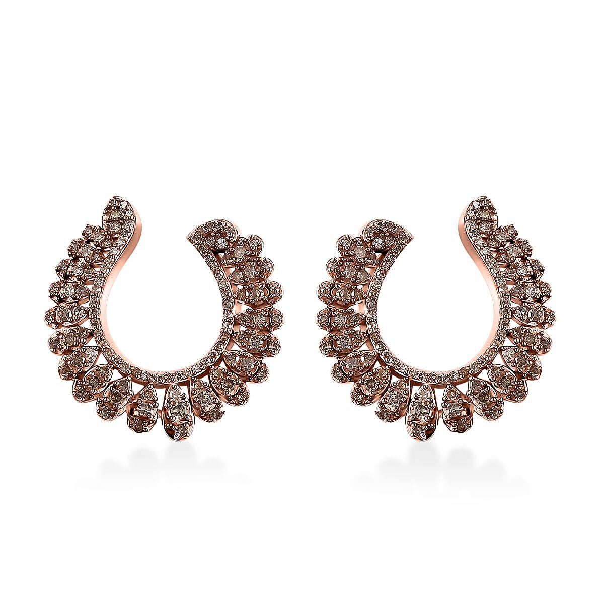 Natural Champagne Diamond Earrings in 18K Vermeil Rose Gold Over Sterling Silver 1.00 ctw