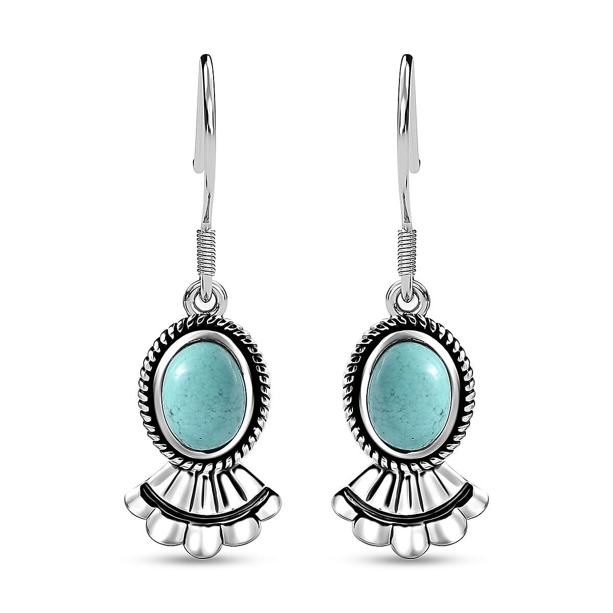 Artisan Crafted Sierra Nevada Turquoise Earrings in Black Oxidized Sterling Silver 2.40 ctw