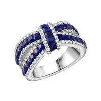 Blue Nano and Simulated Diamond 3.10 ctw Ring in Rhodium Over Sterling Silver (Size 6.5)