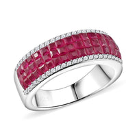 Lab Created Ruby and Simulated Diamond 1.65 ctw Ring in Rhodium Over Sterling Silver (Size 5.5)