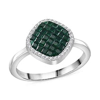 Simulated Diamond and Green Nano Ring in Rhodium Over Sterling Silver (Size 10.0) 1.60 ctw