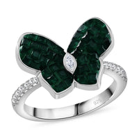 Simulated Green and White Diamond Rhodium Ring in Rhodium Over Sterling Silver (Size 6.5)