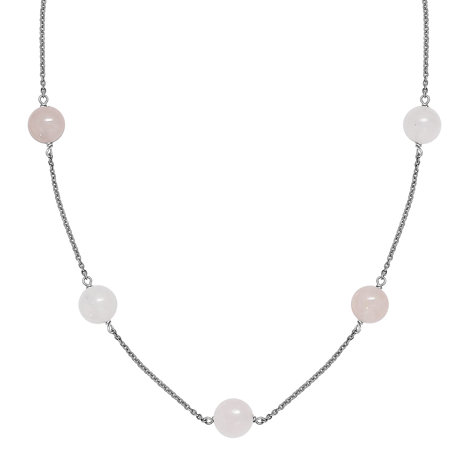 Galilea Rose Quartz Station Necklace 20 Inches in Rhodium Over Sterling Silver 40.00 ctw