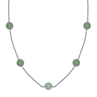 Green Aventurine Station Necklace 20 Inches in Rhodium Over Sterling Silver 35.00 ctw