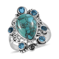 Sajen Silver AAA Mojave Turquoise, Celestial Paraiba Doublet Quartz Ring in Platinum Over Sterling Silver (Size 10.0) 6.75 ctw