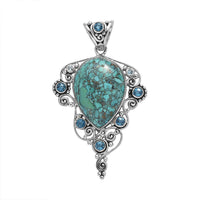Sajen Silver AAA Mojave Turquoise and Multi Gemstone Pendant in Platinum Over Sterling Silver 24.71 ctw