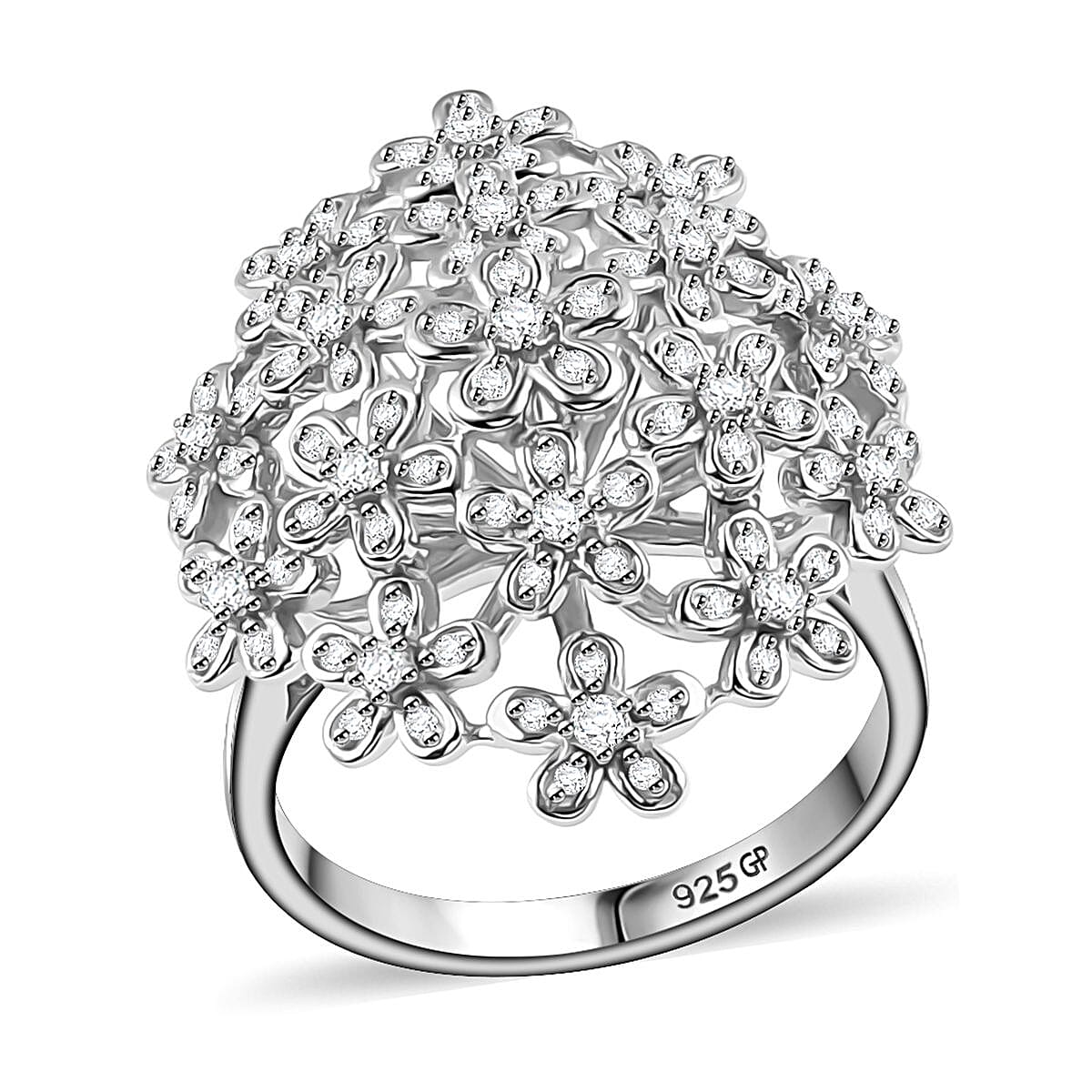 GP White Diamond Ring in Rhodium Over Sterling Silver (Size 10.0) 0.50 ctw