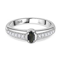 Alexandrite and White Zircon 0.49 ctw Ring in Rhodium Over Sterling Silver (Size 10)