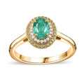 Certified and Appraised Premium 14K Yellow Gold AAA Boyaca Colombian Emerald, Natural Yellow and White Diamond (I2) (0.25 cts) Ring (Size 10.0) 0.90 ctw - Sticky add to cart bar