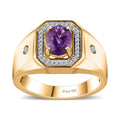 Uruguayan Amethyst and White Zircon Men's Ring in Vermeil Yellow Gold Over Sterling Silver 1.50 ctw - Sticky add to cart bar